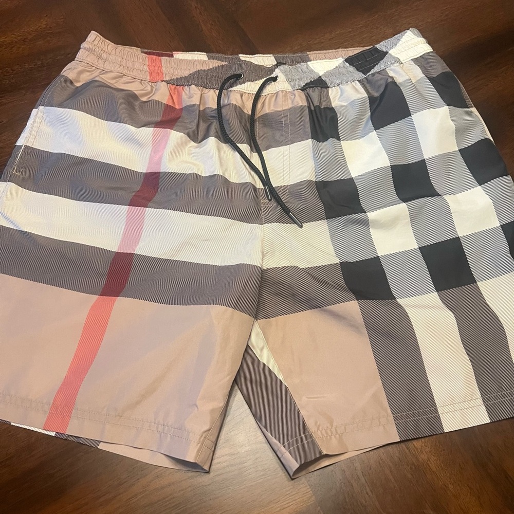 Burberry Beige and Black Patterned Swim Shorts
